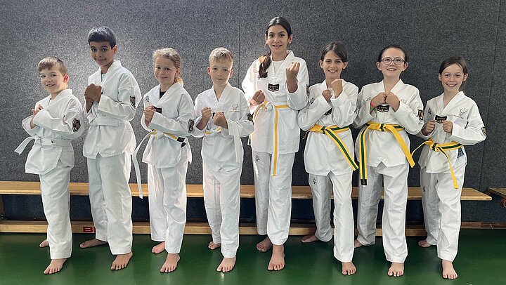 Erfolgreiche Teinlehmer an der Taekwondo-Gürtelprüfung