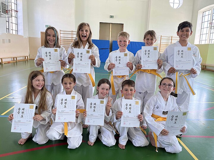Schüler der Taekwondo-AG mit Urkunden