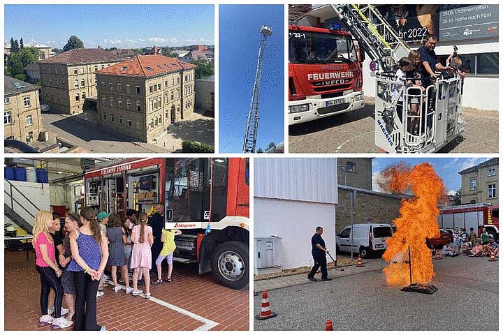 Collage von der Unterrichtsstunde bei der Freiwilligen Feuerwehr Eppingen